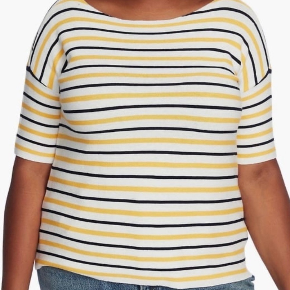 Court & Rowe Women Yellow White Stripe Silk Cotton 2X Preppy Work Summer Top NWT